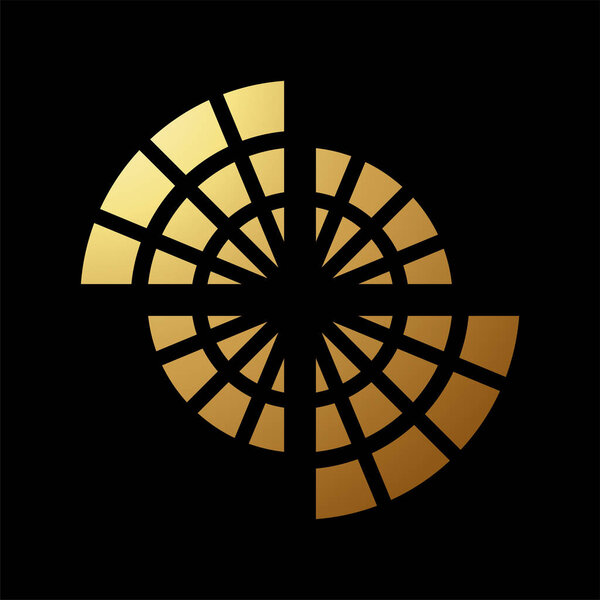Gold Abstract Round Shaped Spider Web Icon on a Black Background