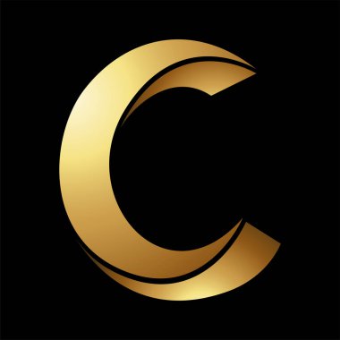Siyah Arkaplanda Altın Soyut Bükülmüş Harf C Simgesi