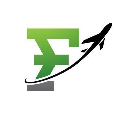 Beyaz bir arka planda uçakla Yeşil ve Siyah Antika F Simgesi