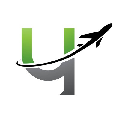 Beyaz Arkaplanda Uçağı Olan Yeşil ve Siyah Küçük Harf Y Simgesi