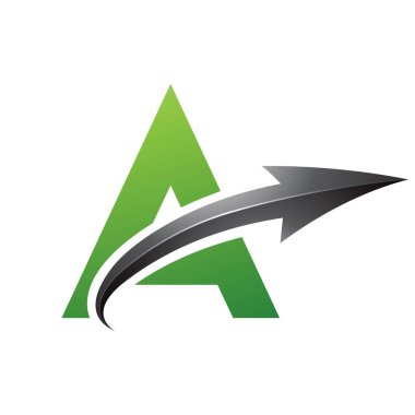 Yeşil ve Siyah Büyük Harf Beyaz Arkaplan Üzerinde Parlak Oklu Bir Simge