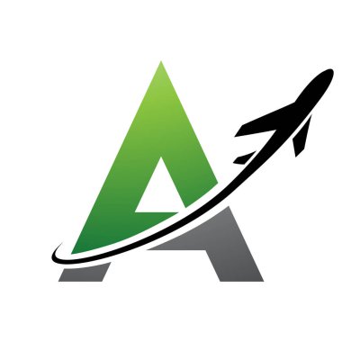 Yeşil ve Siyah Büyük Harf Beyaz Arkaplanda Uçağı Olan Simge