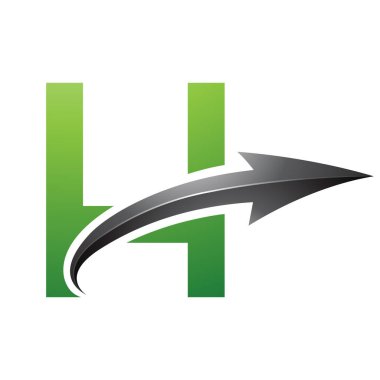 Beyaz Arkaplanda Parlak Oklu Yeşil ve Siyah Büyük Harf H Simgesi