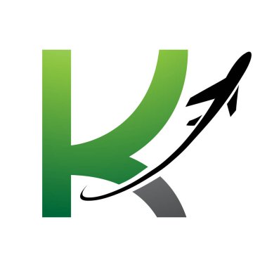 Yeşil ve Siyah Büyük Harf K Simgesi Beyaz Arkaplan 'da bir uçakla