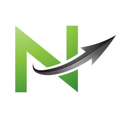 Beyaz Arkaplanda Parlak Oklu Yeşil ve Siyah Büyük Harf N Simgesi