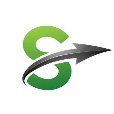 Beyaz Arkaplanda Parlak Oklu Yeşil ve Siyah Büyük harf S Simgesi