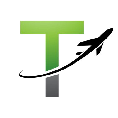 Yeşil ve Siyah Büyük Harf T Simgesi Beyaz Arkaplan 'da bir uçakla