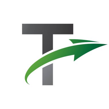 Beyaz Arkaplanda Ok Olan Yeşil ve Siyah Büyük harf T Simgesi