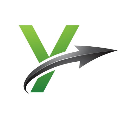 Beyaz Arkaplanda Parlak Oku Olan Yeşil ve Siyah Büyük Harf Y Simgesi