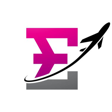 Magenta ve Siyah Antika Mektup E Simgesi Beyaz Arkaplanda bir uçakla