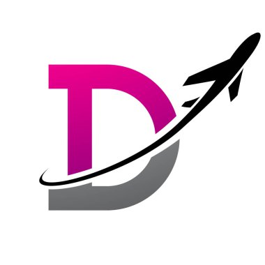 Magenta ve Kara Antik Mektup D Simgesi Beyaz Arkaplanda bir uçakla