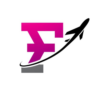Magenta ve Siyah Antik Mektup F Simgesi Beyaz Arkaplanda bir uçakla