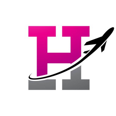 Magenta ve Siyah Antika Mektup H Icon Beyaz Arkaplanda bir uçakla