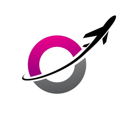 Magenta ve Siyah Küçük Harf O Simgesi Beyaz Arkaplan 'da bir uçakla