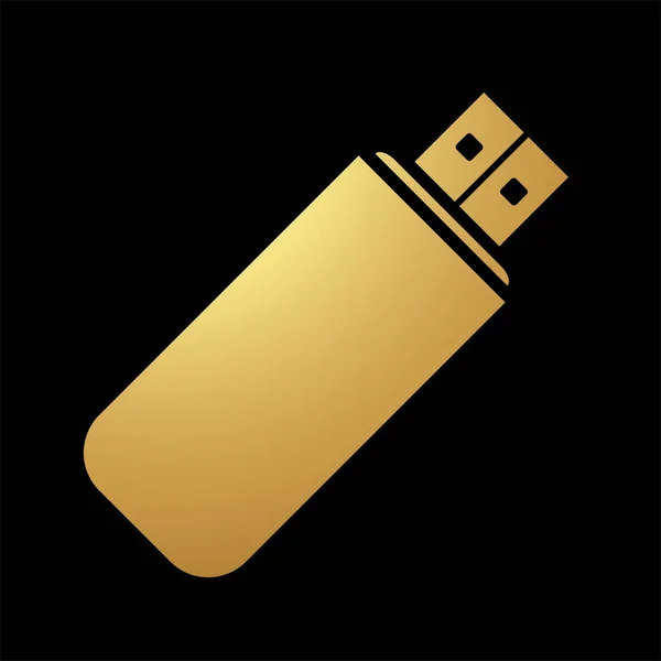 Gold Abstract Simplistic Usb Flash Drive Icon Black Background — Stock Photo, Image