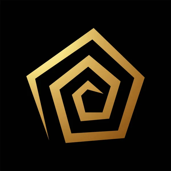 Ícone Espiral Abstrato Dourado Pentágono Fundo Preto — Fotografia de Stock
