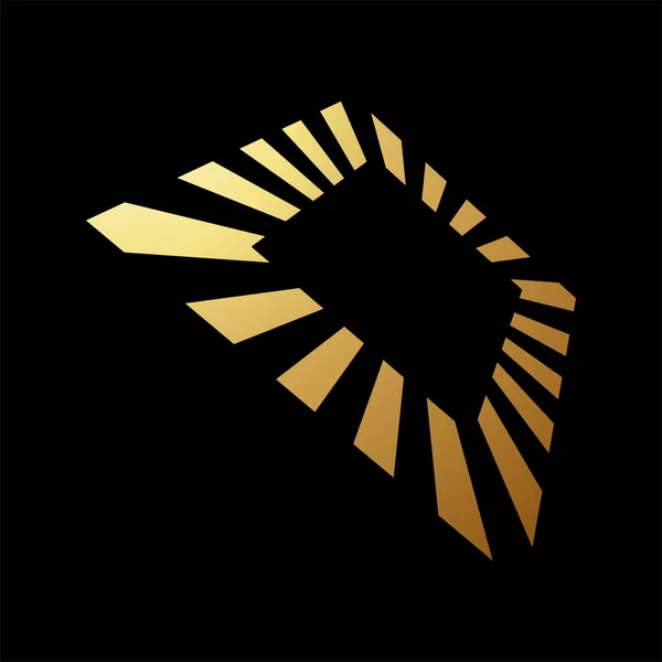 Gold Abstract Square Frame Icon in Perspective on a Black Background