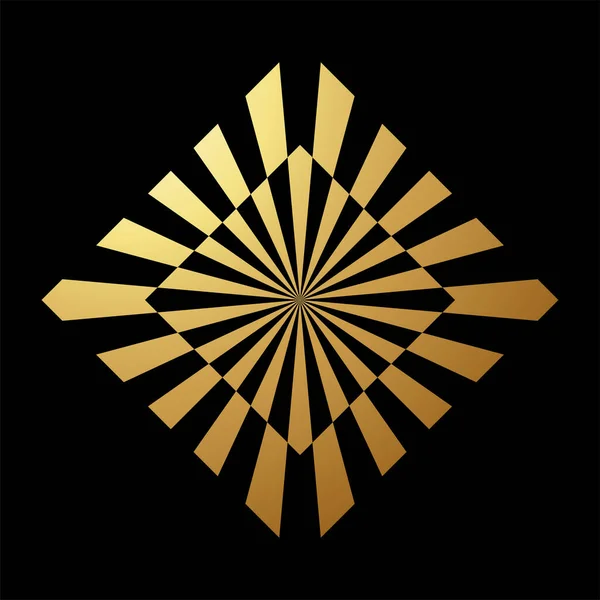 Gold Abstract Square Shaped Optical Illusion Icon on a Black Background
