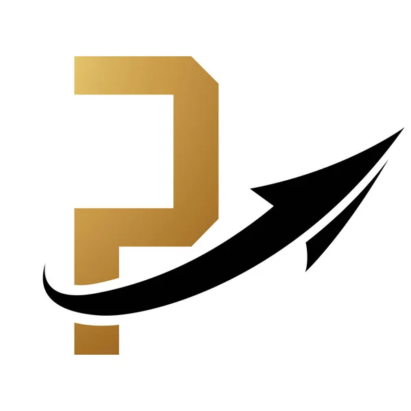 Gold and Black Futuristic Letter P Icon with an Arrow on a White Background