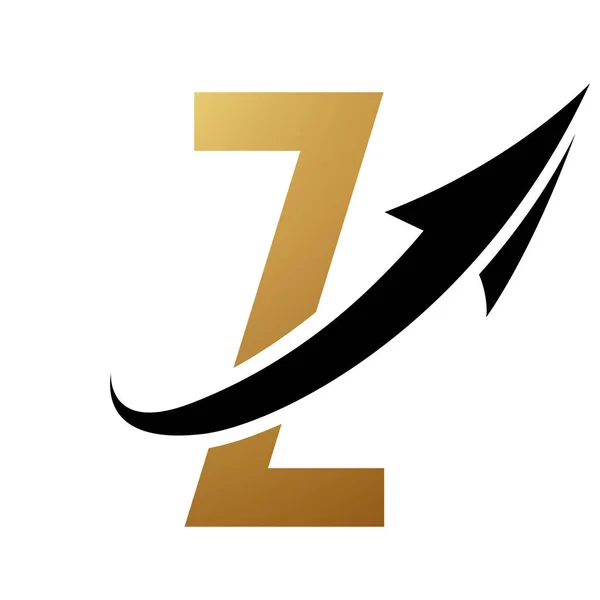 Gold and Black Futuristic Letter Z Icon with an Arrow on a White Background