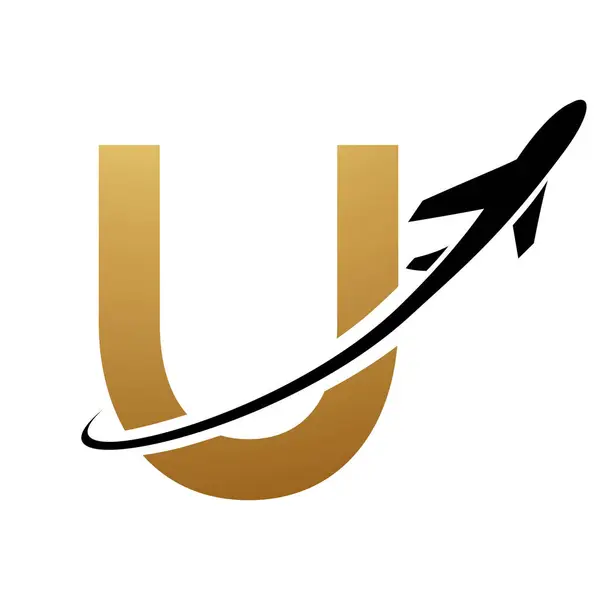 Gold Und Schwarz Großbuchstabe Symbol Mit Einem Flugzeug Auf Weißem — Stockfoto