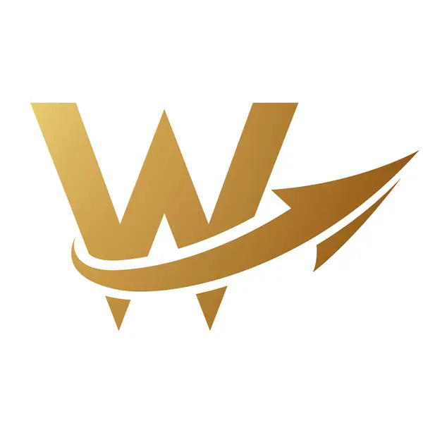 Gold Uppercase Letter W Icon with an Arrow on a White Background