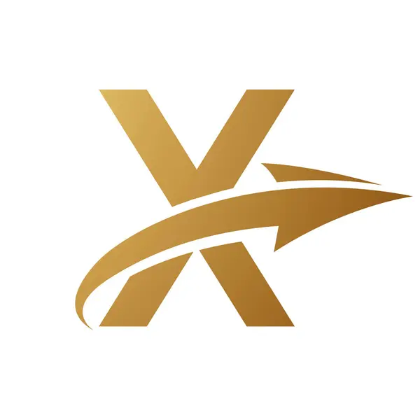 Gold Uppercase Letter X Icon with an Arrow on a White Background