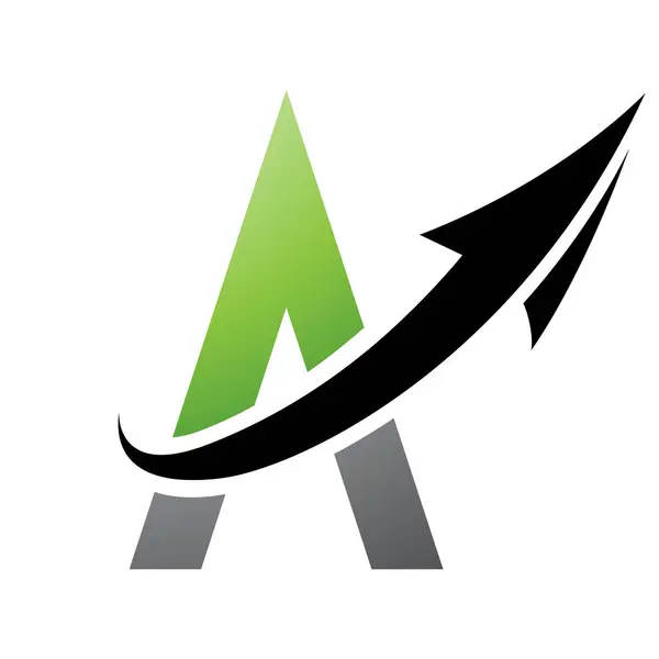 Green and Black Futuristic Letter A Icon with an Arrow on a White Background