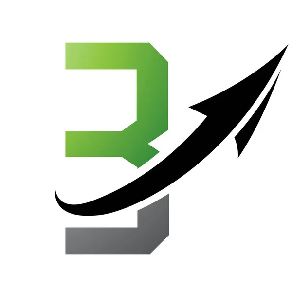 Green and Black Futuristic Letter B Icon with an Arrow on a White Background