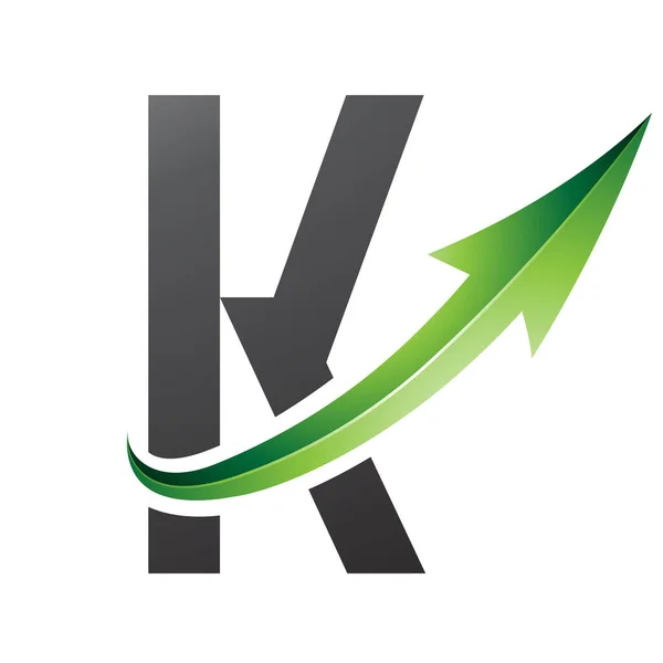 Green and Black Futuristic Letter K Icon with a Glossy Arrow on a White Background