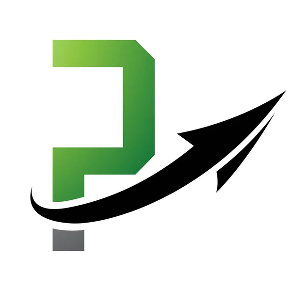 Green and Black Futuristic Letter P Icon with an Arrow on a White Background