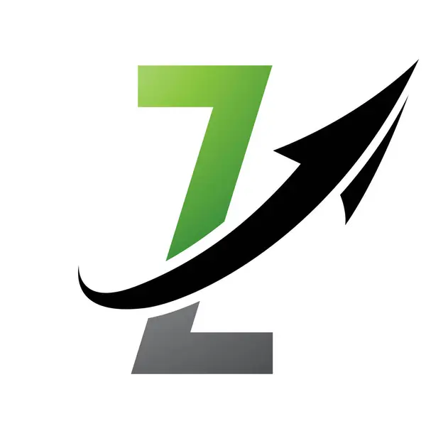 Green and Black Futuristic Letter Z Icon with an Arrow on a White Background