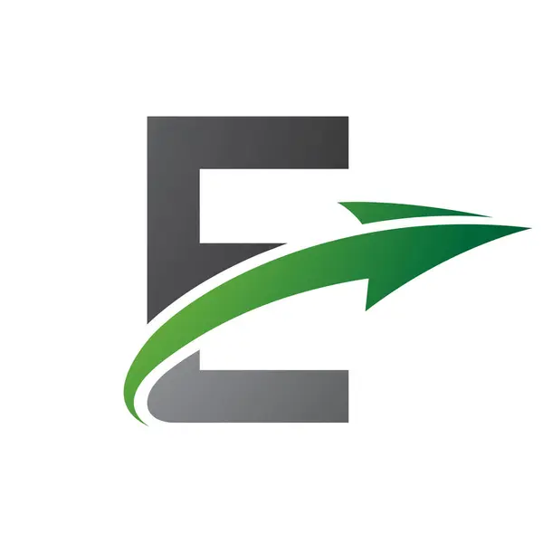 Green and Black Uppercase Letter E Icon with an Arrow on a White Background