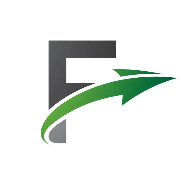Green and Black Uppercase Letter F Icon with an Arrow on a White Background