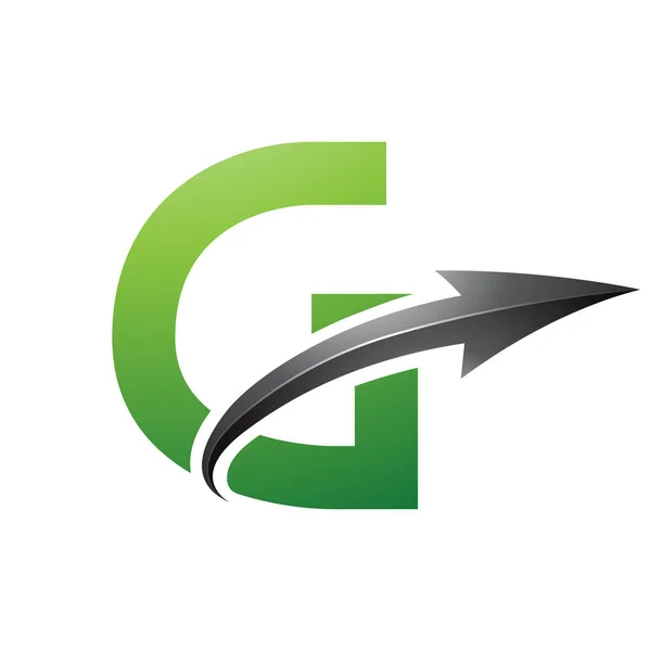 绿色和黑色大写字母G图标 白色背景上有光滑箭头 — 图库照片