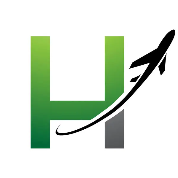 Green and Black Uppercase Letter H Icon with an Airplane on a White Background