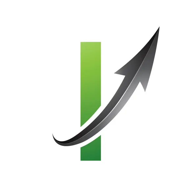Green and Black Uppercase Letter I Icon with a Glossy Arrow on a White Background