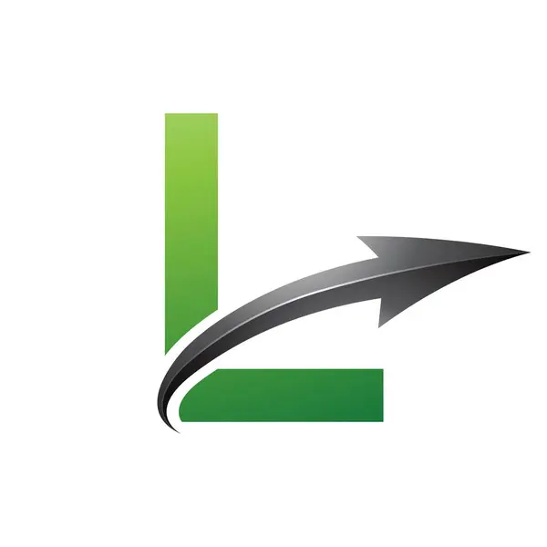 Green and Black Uppercase Letter L Icon with a Glossy Arrow on a White Background