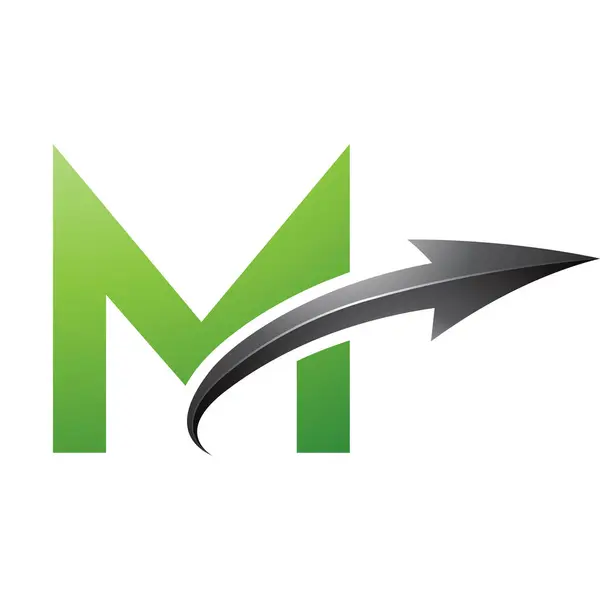 绿色和黑色大写字母M图标 白色背景上有光滑箭头 — 图库照片