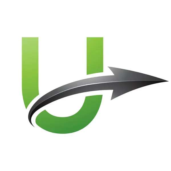 Green and Black Uppercase Letter U Icon with a Glossy Arrow on a White Background