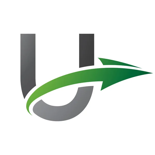 Green and Black Uppercase Letter U Icon with an Arrow on a White Background