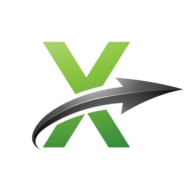 Green and Black Uppercase Letter X Icon with a Glossy Arrow on a White Background