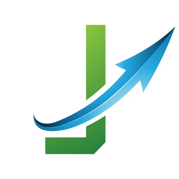 Letra Futurista Verde Azul Icono Con Una Flecha Brillante Sobre — Foto de Stock