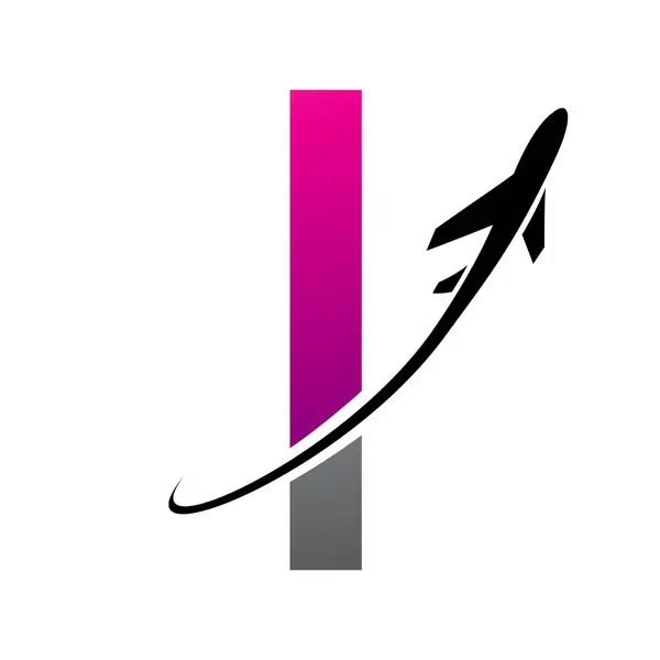 Magenta and Black Futuristic Letter I Icon with an Airplane on a White Background