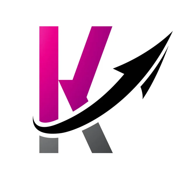 Magenta and Black Futuristic Letter K Icon with an Arrow on a White Background