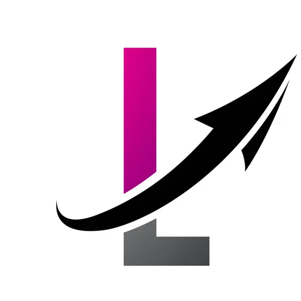 Magenta and Black Futuristic Letter L Icon with an Arrow on a White Background