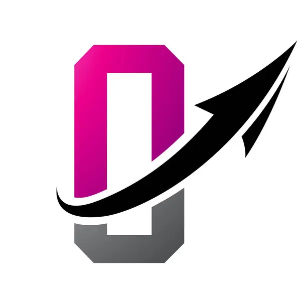 Magenta and Black Futuristic Letter O Icon with an Arrow on a White Background