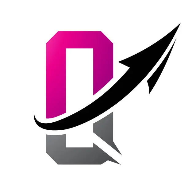 Magenta and Black Futuristic Letter Q Icon with an Arrow on a White Background