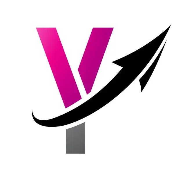 Magenta and Black Futuristic Letter Y Icon with an Arrow on a White Background