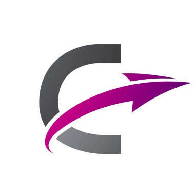 Magenta ve Siyah Büyük harf C Simgesi Beyaz Arkaplanda Ok
